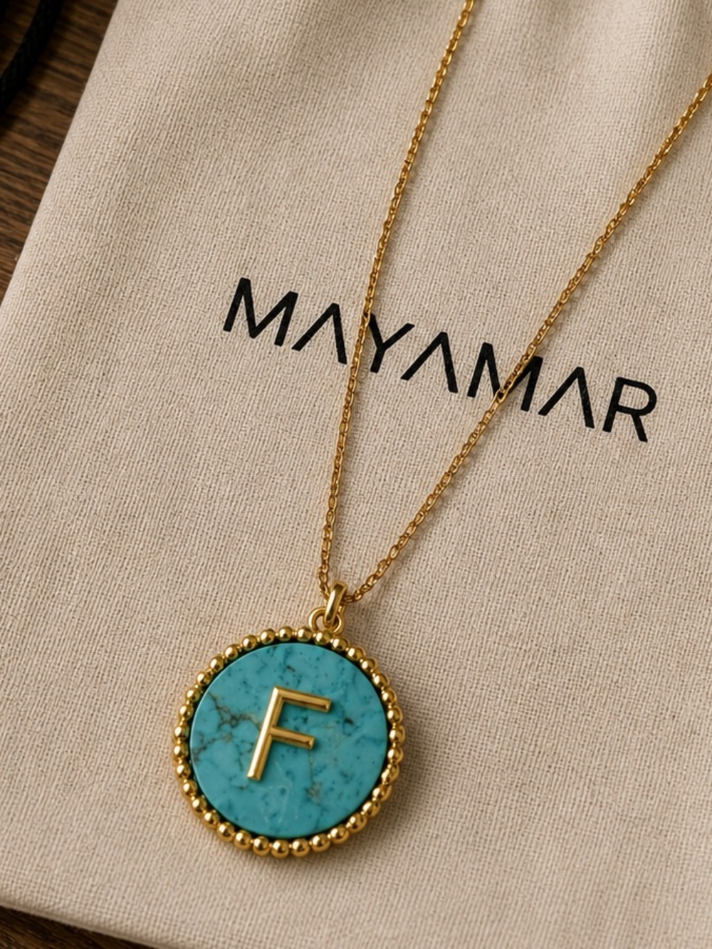 New mayamar Gold plated Initial 'F' Turquoise Pendant Necklace - Women's Jewelry